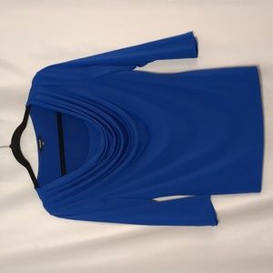 Premise Royal Blue 3/4 Sleeve Drape Neck Stretch Top Blouse
